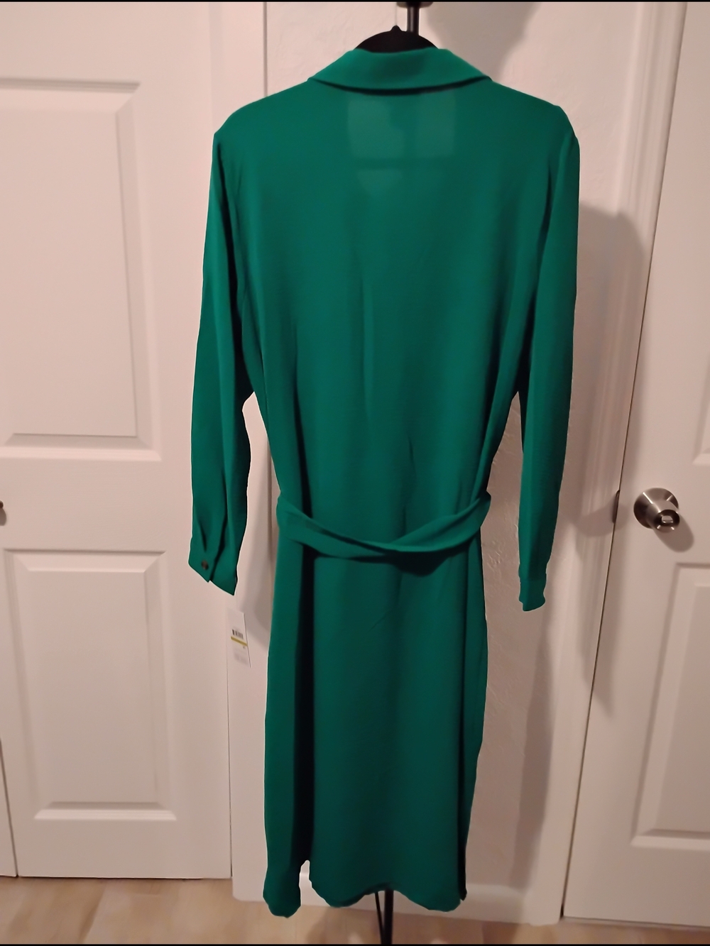 DKNY Midi Green Women’s Long Sleeve Drop Waist Belted Dress Size 14 MSRP $129 - Picture 3 of 9